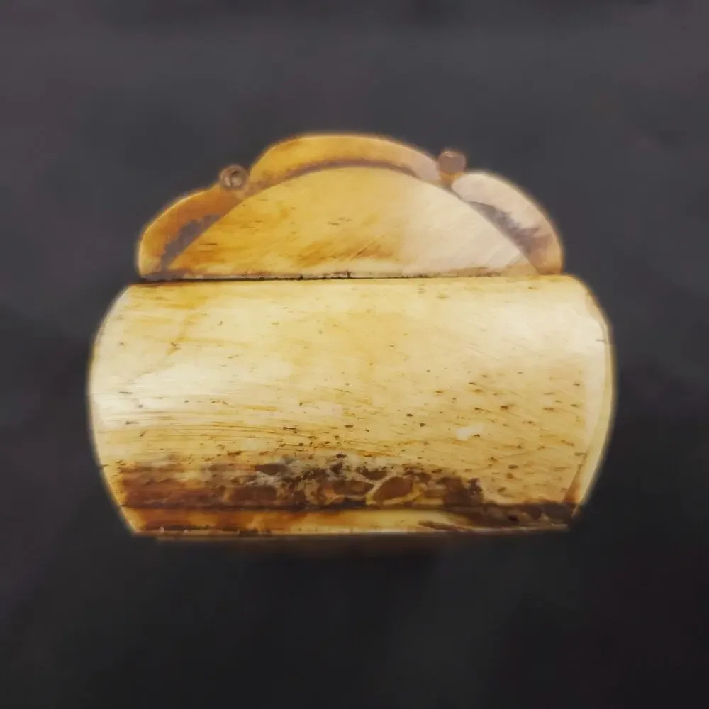 Vintage Camel Bone Jewelry Trinket Box - Brass Inlay Work Handmade Collectible
